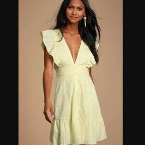 Lulu's Cream Flutter Sleeve V-Neck Mini Dress